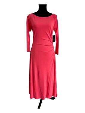 Lauren Ralph Lauren Geranium Coral Pink Ruched Stretch Jersey Fit & Flare Dress